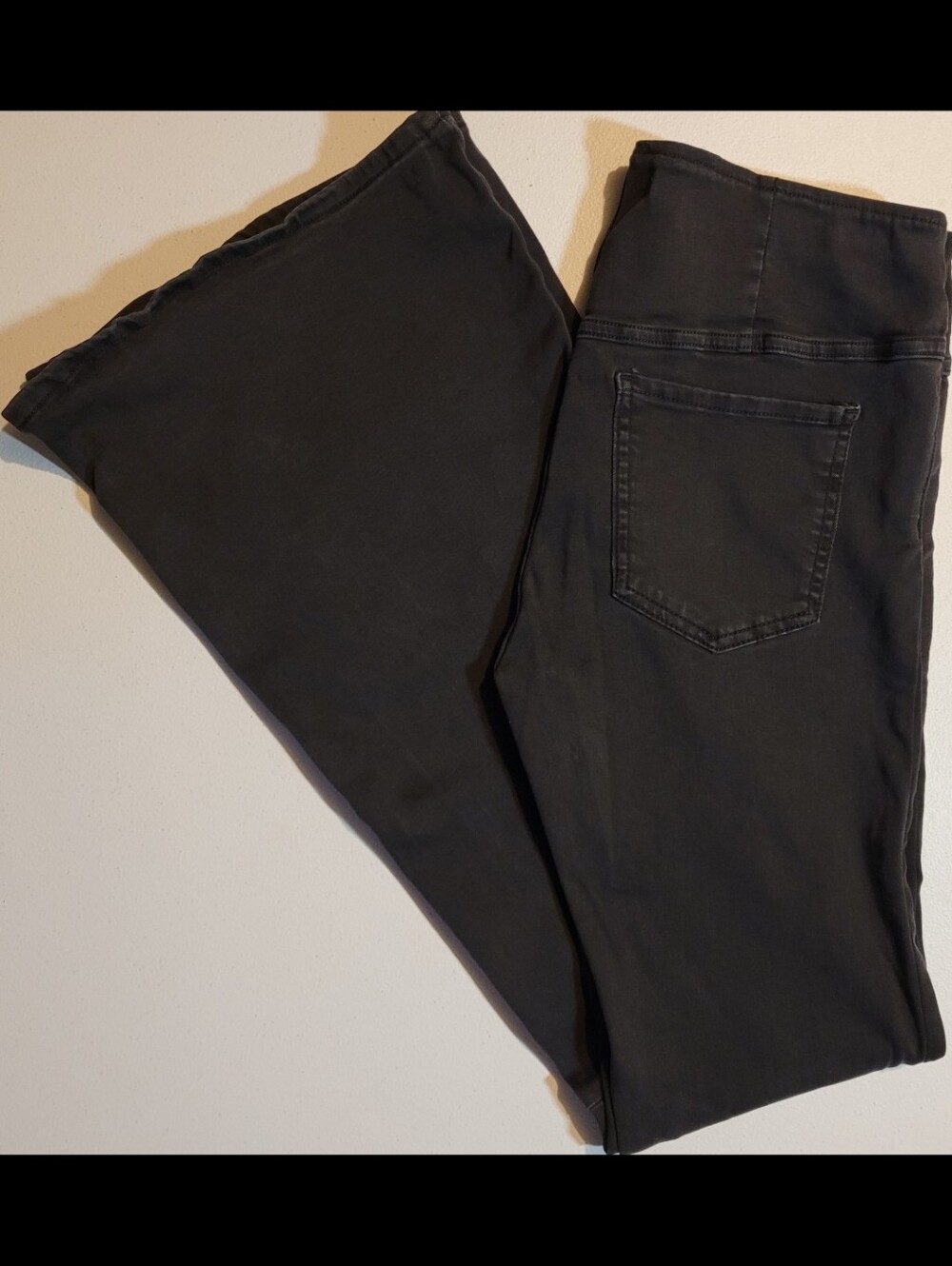 Free People, Distressed Black Boot-Cut Stretch Pants, 29R